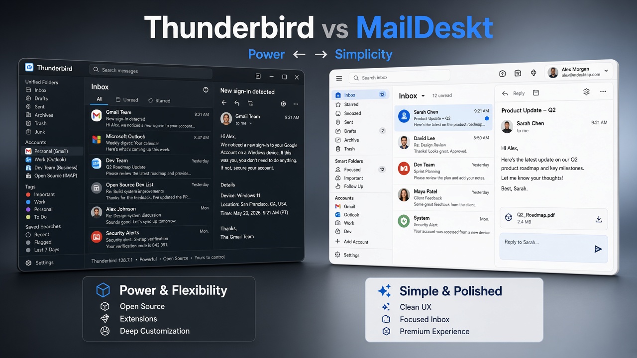 Best Thunderbird Alternative in 2026: MailDeskt vs Thunderbird